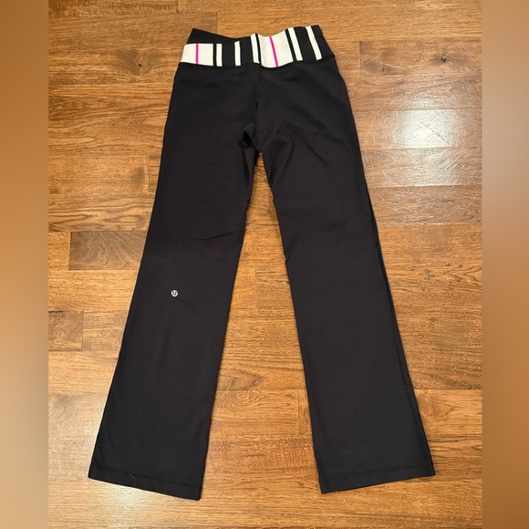 Lululemon Flared Pants - Black with l Pink and Striped Waistband - Size 4 - Picture 2 of 5